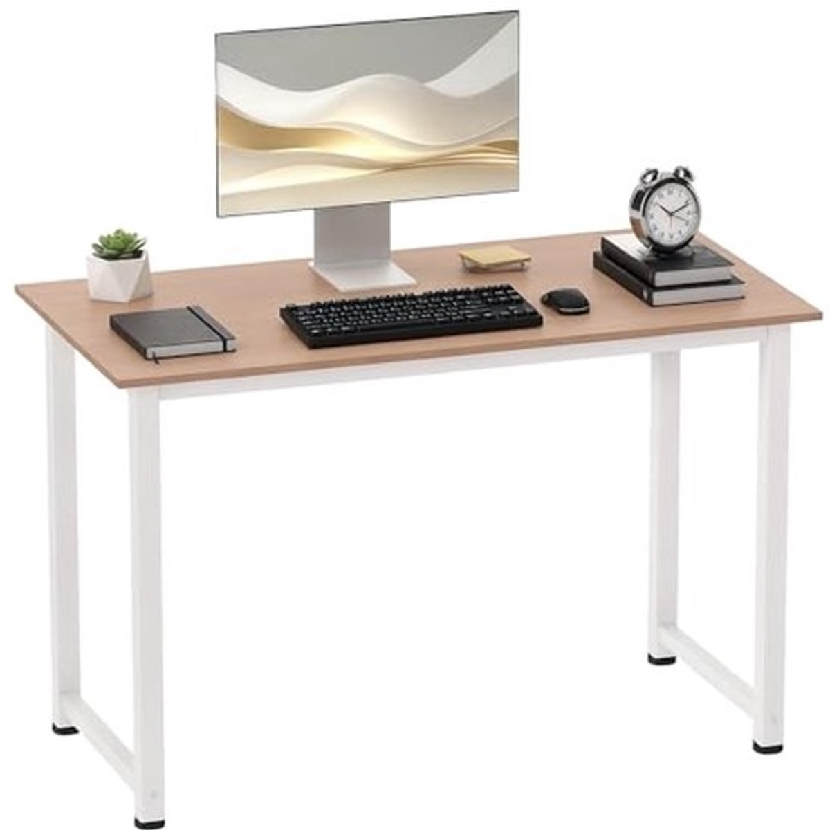 Multifunctionele Computertafel Eettafel 120x60cm - Eiken en Wit Met Robuust Metaal Frame