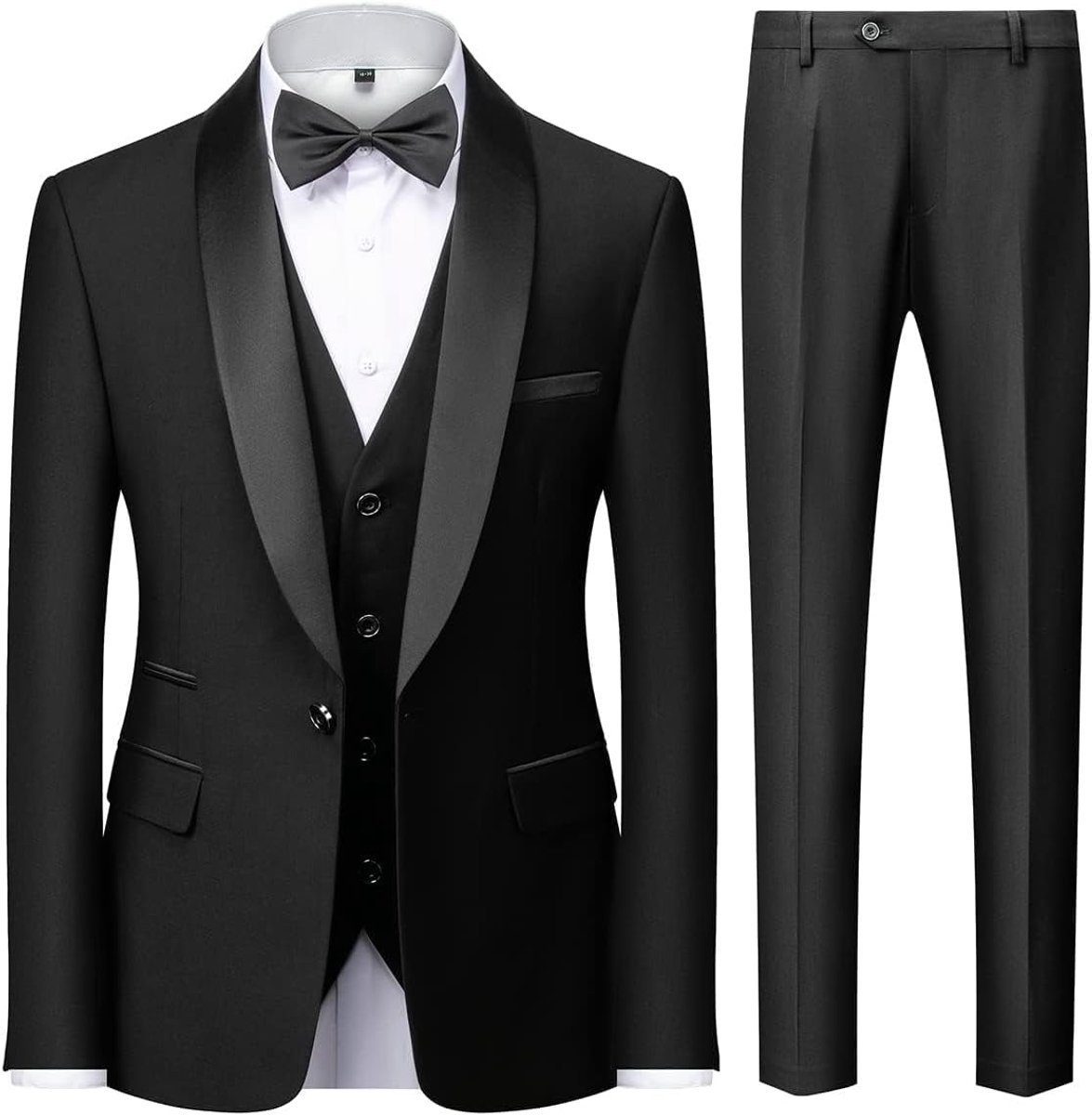 3-delig pak voor heren, slim fit, één knoop, sjaal, revers
