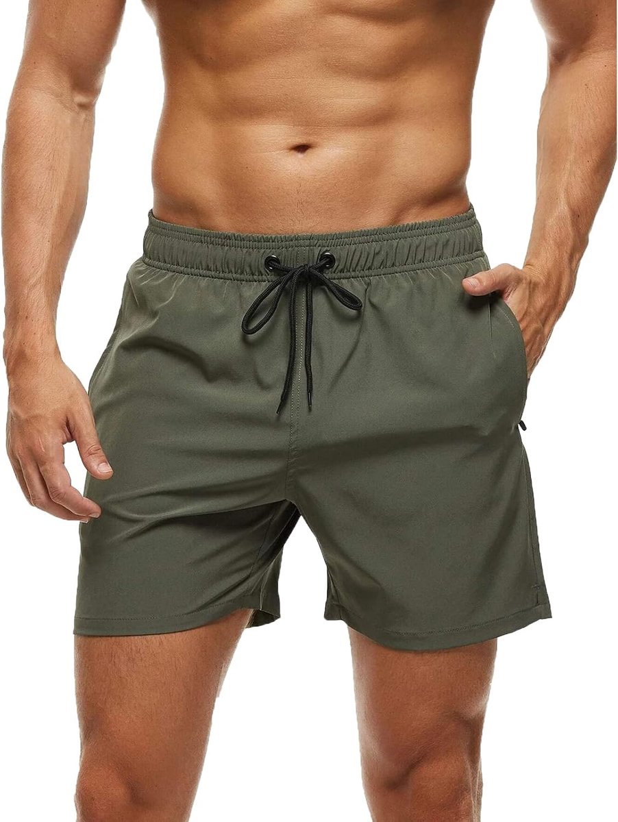 Shorts voor heren met zakken met ritssluiting, elastische shorts voor heren, sneldrogend, waterdicht, met trekkoord en binnenbroek van mesh
