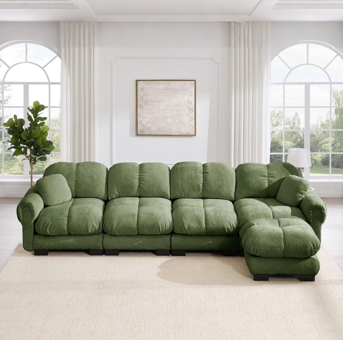 MODFU Hoekbank - Modulair L-Vormig Met Ottomane - Chenille - Groen - 330 x 149 x 90 cm