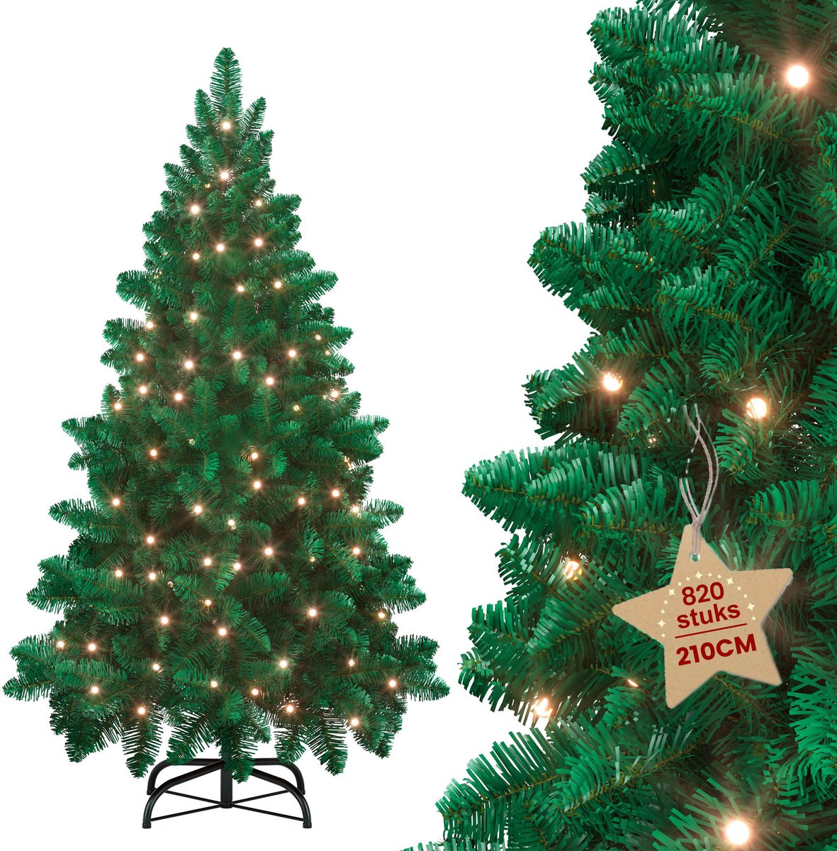 LED Kerstboom 210cm Met Warmwitte Lampjes 8 Lichtmodi Automatisch Opvouwbaar IP44 Binnen Kerstdecoratie Met Standaard