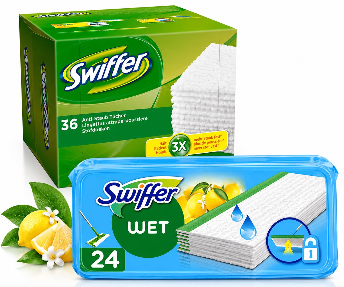 Swiffer Droge Stofdoeken 36 Stuks + Wet Vloerdoeken 24 Stuks – Citroen – Voordeelverpakking