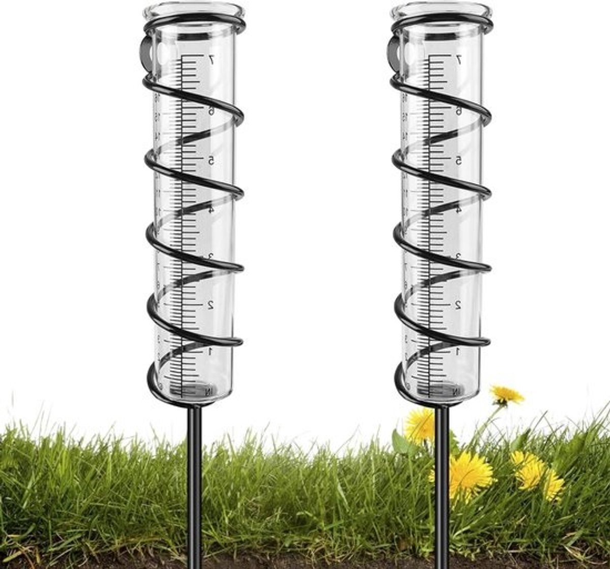 2 stuks 7 inch vorstbestendige glazen regenmeters met grondpen - ideaal voor tuin, binnenplaats, terras en gazon