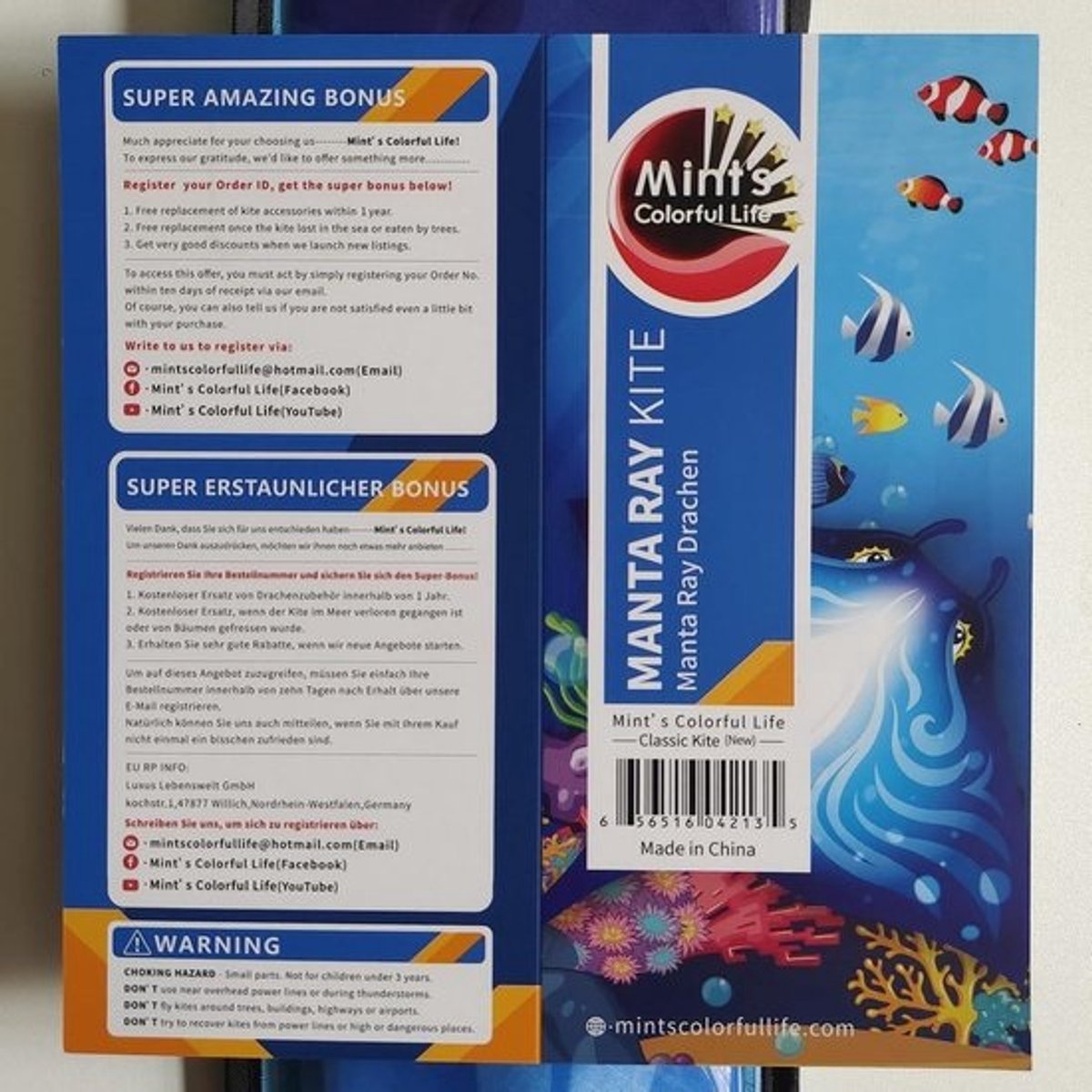 Vlieger Devil Fish delta-vlieger voor kinderen en volwassenen - blauw - groot