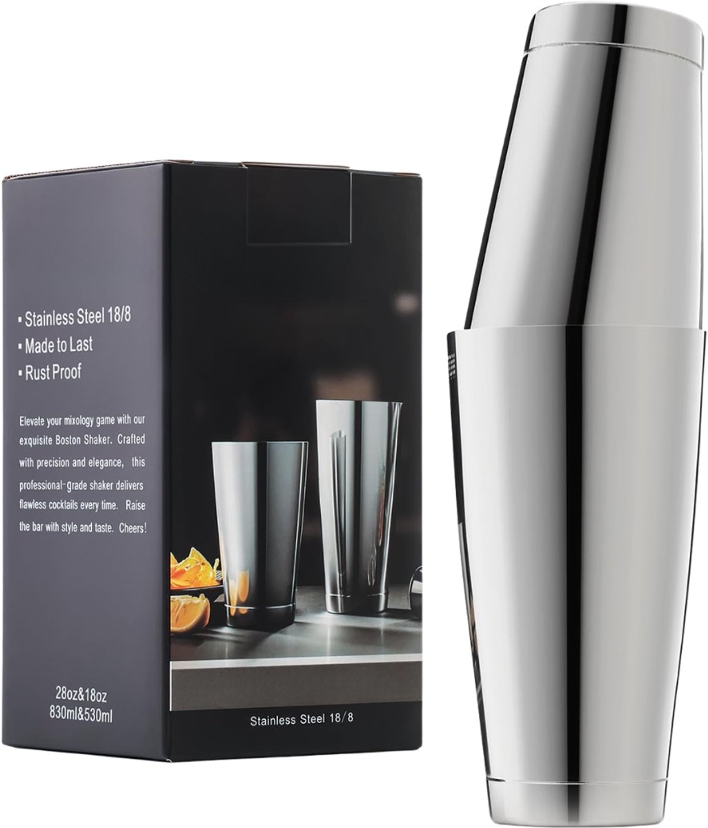 Verte - Cocktail Shaker Set - Roestvrijstalen Shakerblikken Van 530 Ml En 830 Ml Met Gewicht - Metalen Martini-Shaker Voor Drankjes Van Beard Thing - Professionele Barbenodigdheden Voor Barmannen (Zilver)