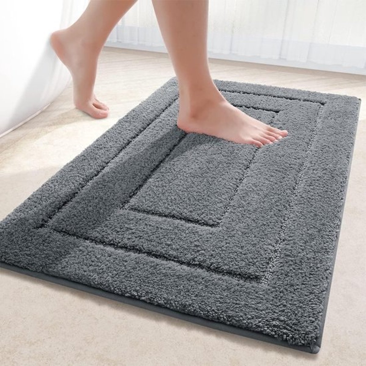 Badkamertapijt microvezel donkergrijs 40 x 60 cm antislip waterabsorberend machinewasbaar