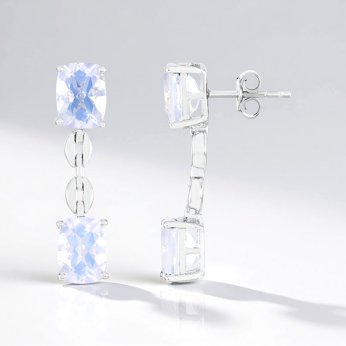 Cavill - Zilveren Oorbellen - 925 Sterling Zilver Gerhodineerd - Maanblauwe Braziliaanse Kwarts 4,509 Ct - Elegant Antiek Minimalistisch
