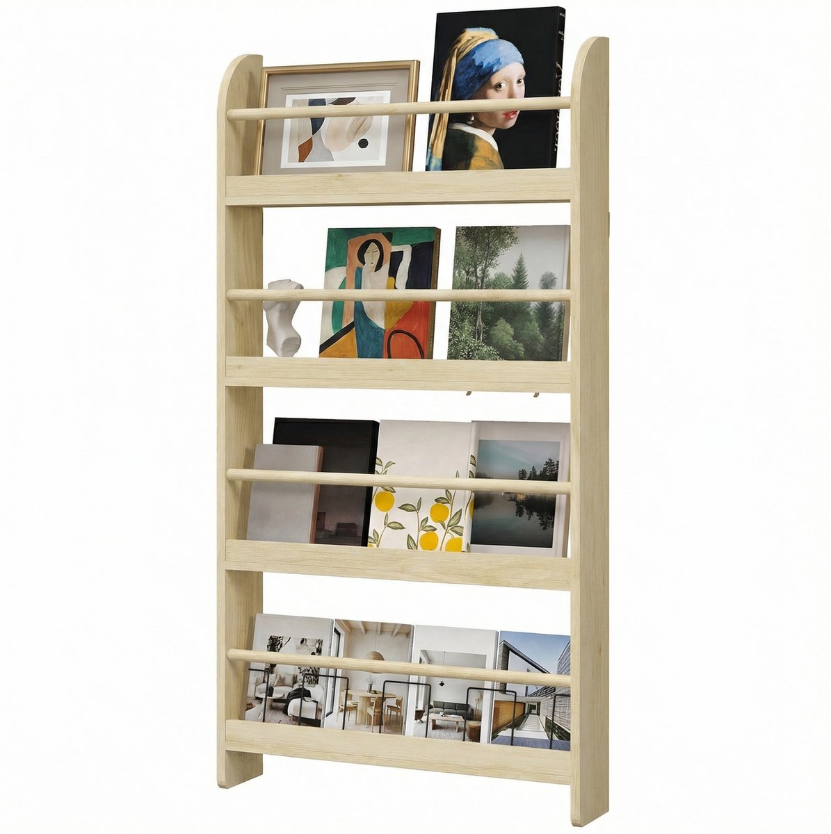 TEKROA® Wandboekenkast - Boekenkasten - met 4 planken, kinderboekenkast - voor thuis of op kantoor, draagvermogen - 30 kg - 59x12x113 cm - naturel