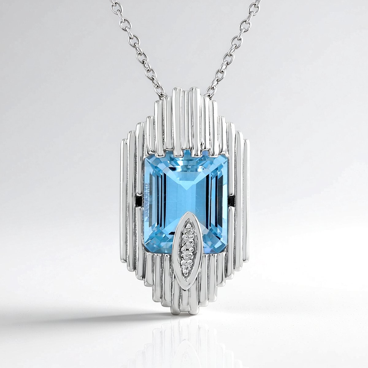 Cavill - Zilveren Halsketting 925 Sterling Gerhodineerd - Hemelblauwe Topaas 4,86 ct & Witte Topaas - Achthoekig & Rond - Elegant