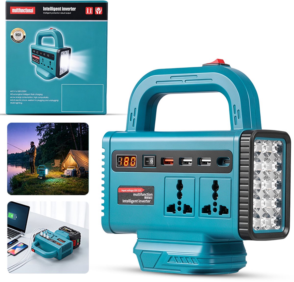 Yofidra Draagbare voeding omvormer - met 3 USB-poorten & Type C - 18V naar AC 220V - Spanning Converter Omvormer