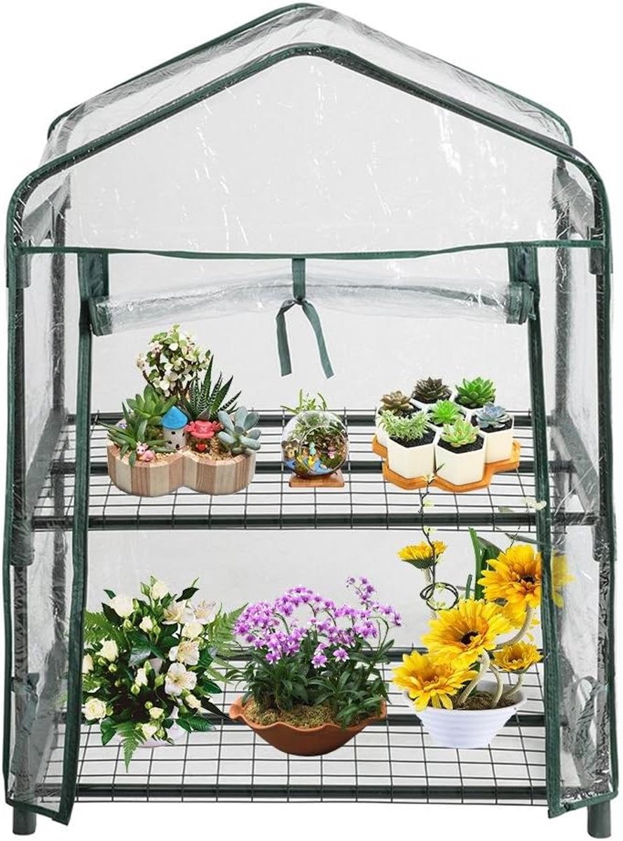 Tuin Serre Cover 2-Niveau - Waterdicht PVC, Mini Plantenhoes (zonder IJzeren Frame), 69x49x92cm, Transparant