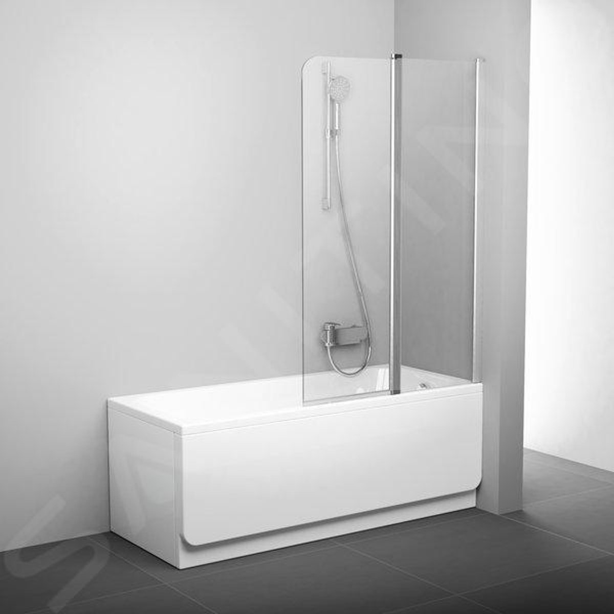 Tweedelig badscherm CVS2-100 R, 990x1500 mm, rechts, glanzend aluminium/helder glas