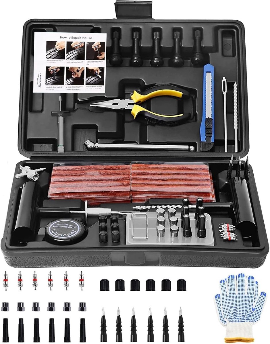 Bandenreparatieset auto - Zwart - 102-delig - Stalen Reparatieset voor Auto's, Motorfietsen en SUV's