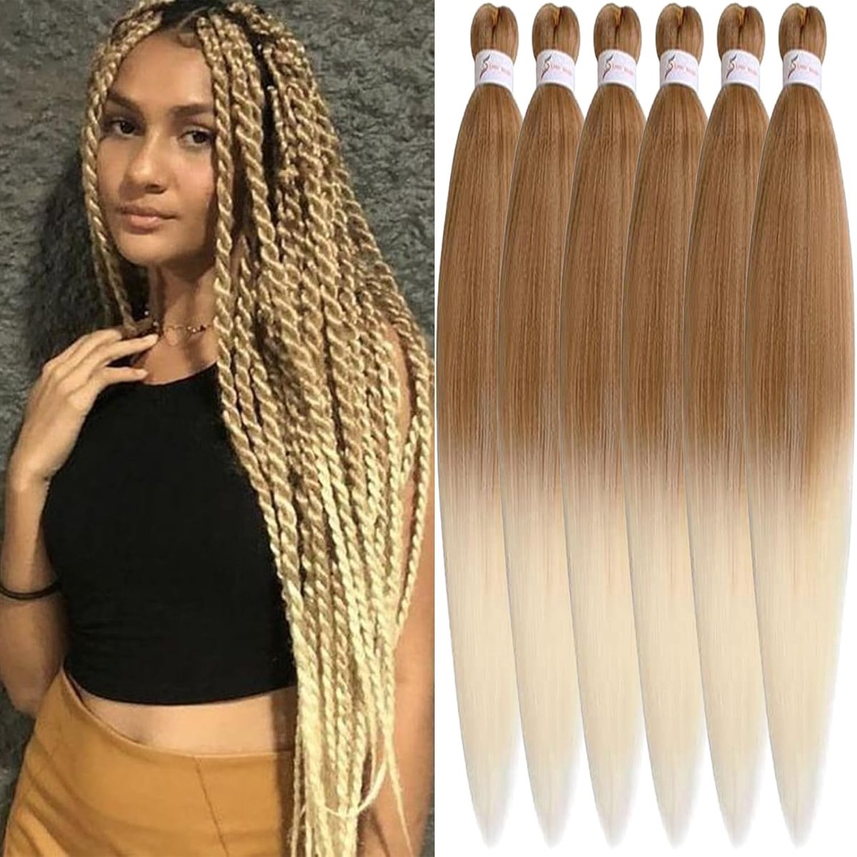 Stretched Braiding Hair 30 inch Ombre Blonde Braiding Hair Long Easy Braids 6 Packs Itch Free Soft Yaki Texture Kanekalon Synthetic Braiding Hair Extensions(T27/613#)