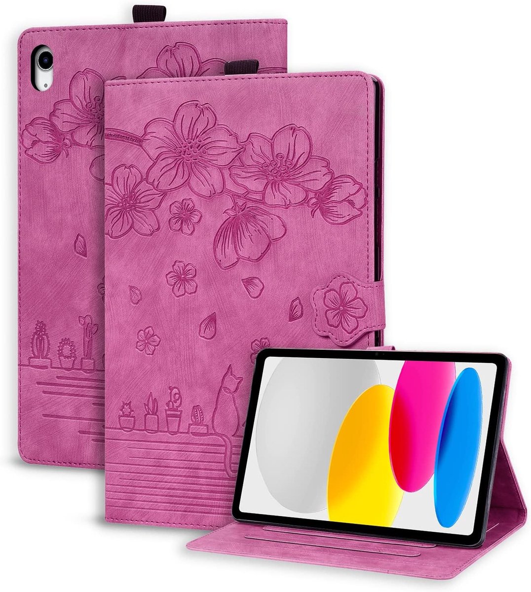 Hoesje voor iPad 10e generatie (2022) 10,9 inch folio flip PU-lederen hoes met penhouder, beschermende tablethoes met standaardfunctie iPad 10e generatie A2696/A2757/A2777 - roze rood