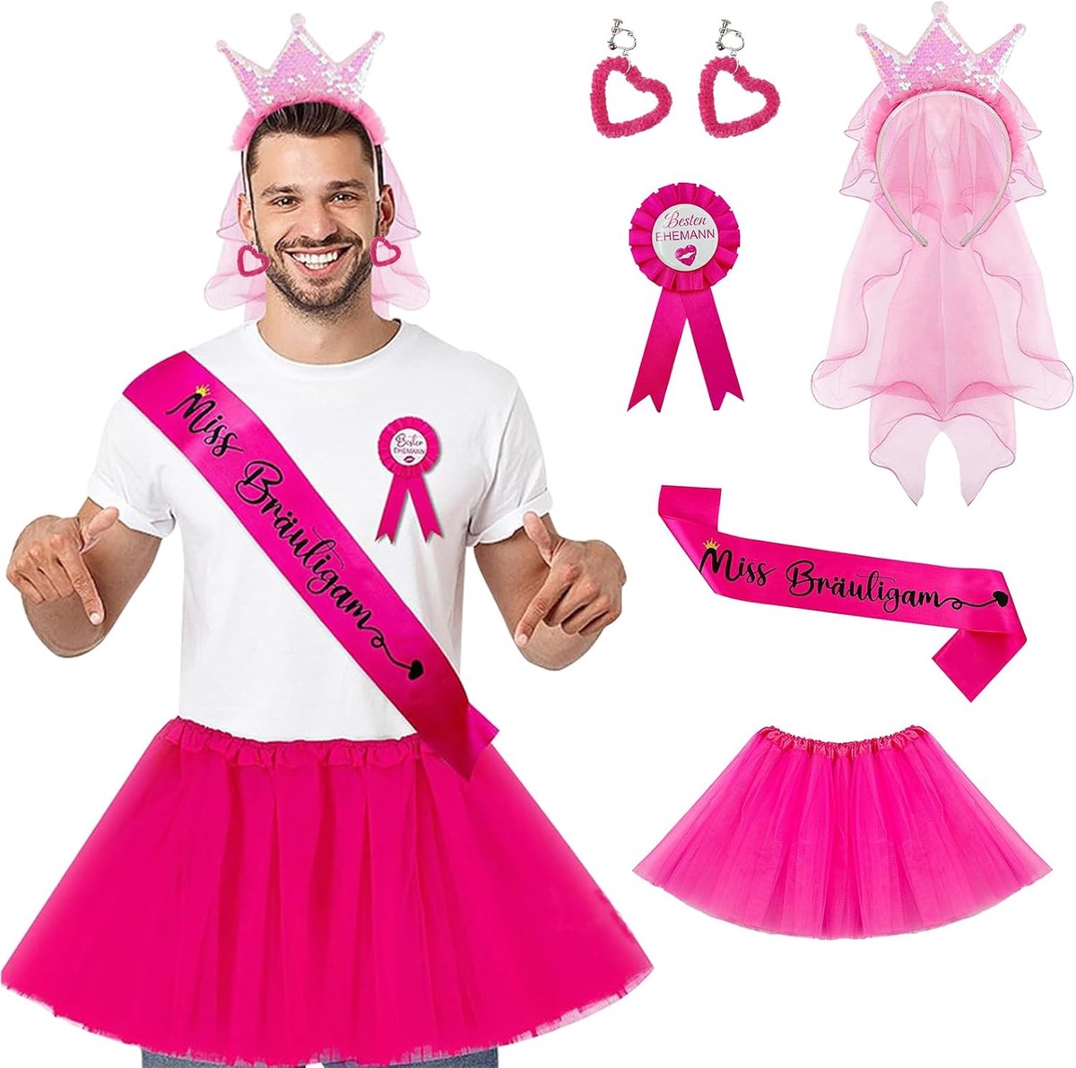 Jurk voor volwassenen, 5 stuks JGA herenoutfit, kostuums voor mannen, grappige kostuums, JGA-kostuums, tule tutu-rok voor vrijgezellenfeesten, vrijgezellenfeest