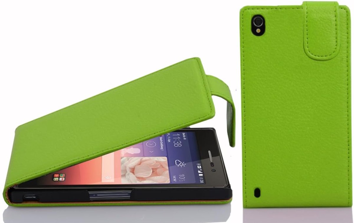 Hoes compatibel met Huawei ASCEND P7 in APPEL GROEN - Beschermhoes in flip-design van getextureerd imitatieleer