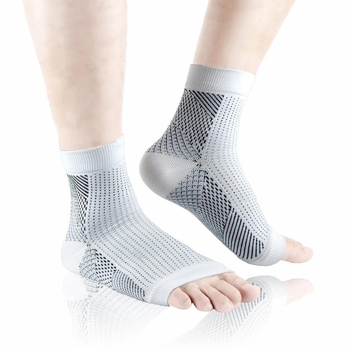 Sokken - Compressie Sokken - maat 40-46 - VoetVitaal - Neuro Socks - Slaapsokken - Bedsokken - Steunsokken - Massagesokken - Zonder Tenen (Wit, 40t/m46)