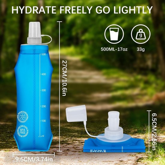 2 stuks Soft Flask 500ml - Opvouwbare sport drinkfles hardlopen - waterfles voor hardlopen fietsen — afbeelding 5