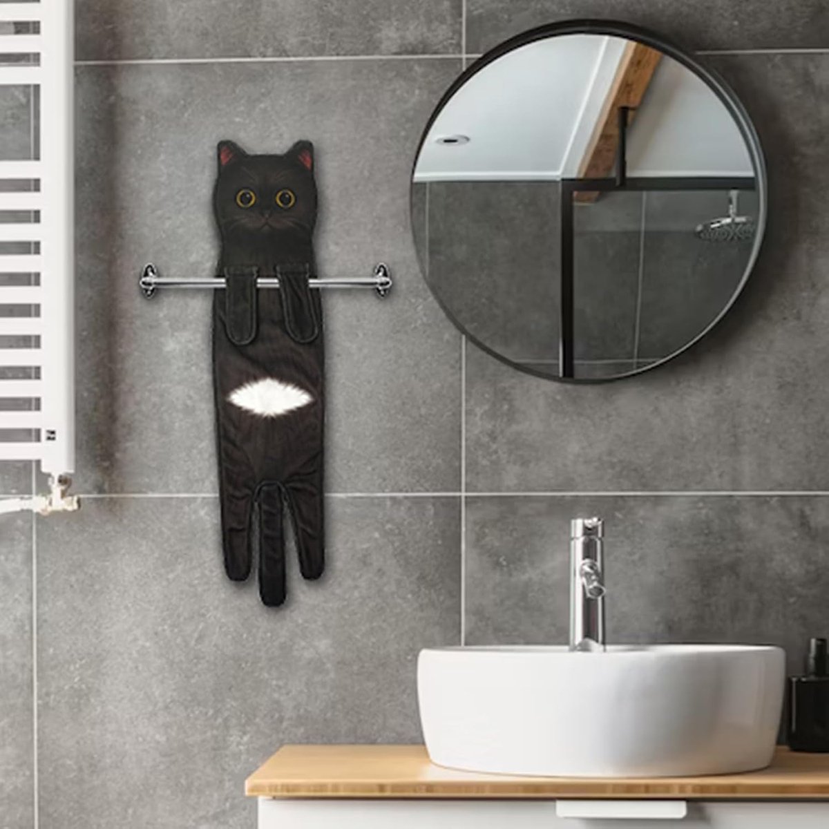 Handdoek, voor keuken en badkamer, kattenhanddoek, microvezel handdoek, woondecoratie, cadeau voor katten, verjaardagscadeau, origineel cadeau-idee voor vrouwen, zwart