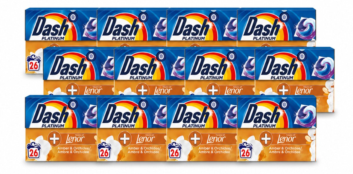 12 x Dash – Wasmiddelcapsules – 4in1 Pods Amber & Orchidee – 26 capsules - Voordeelverpakking - 12 stuks