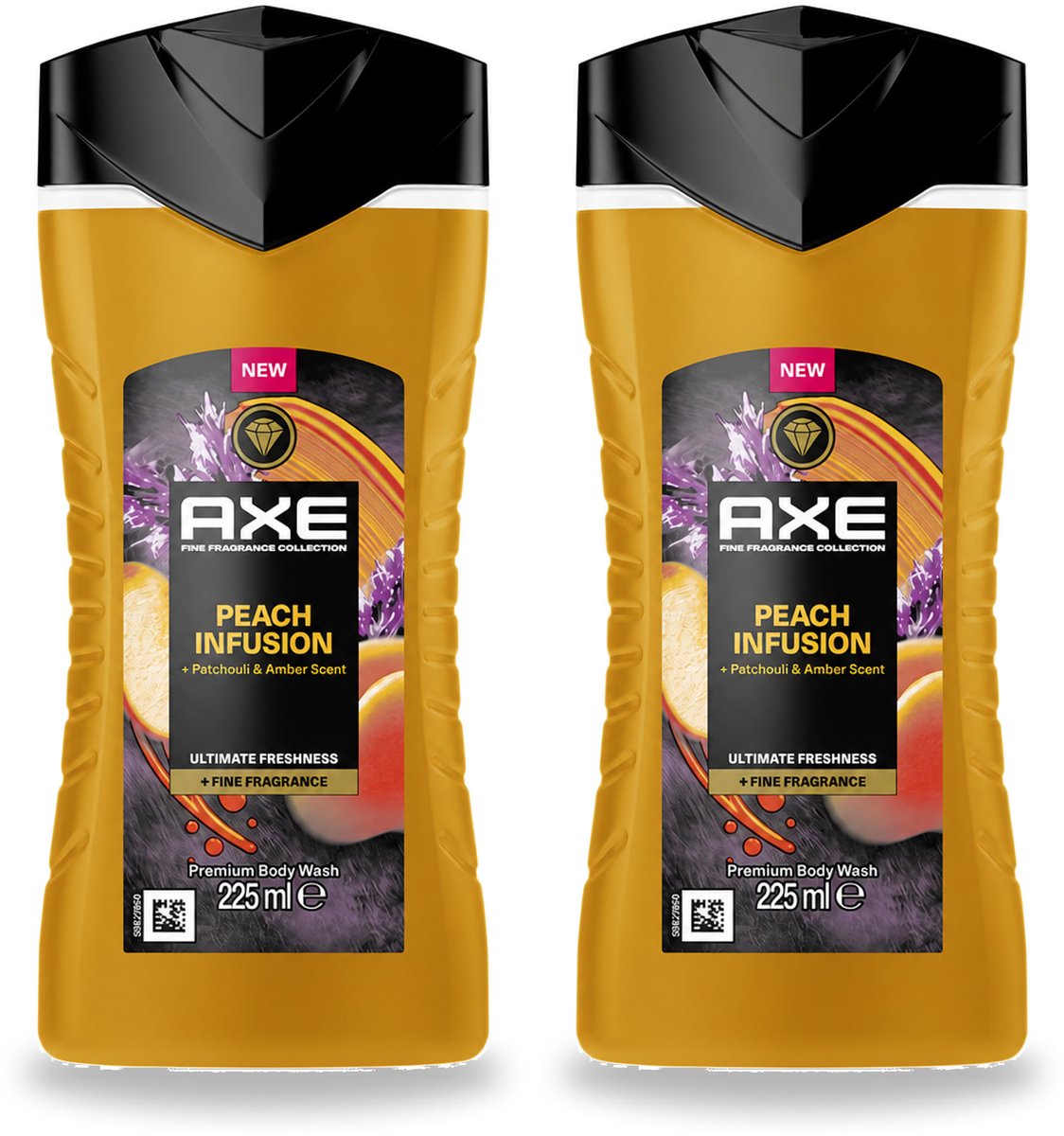 2 x Axe – Douchegel – Peach Infusion – 225 ml - Voordeelverpakking - 2 stuks