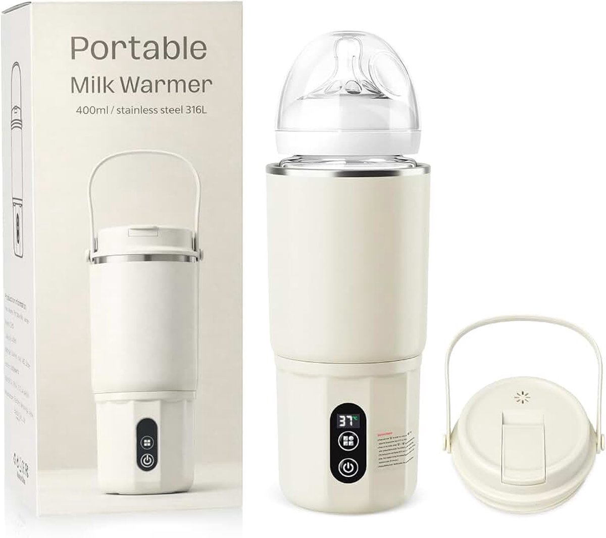 Flessenwarmer, 2-in-1 flessenwarmer voor baby's, snel opwarmen van moedermelk en water, pasteurisatie, constante temperatuur 24 uur voor de hele dag (beige)