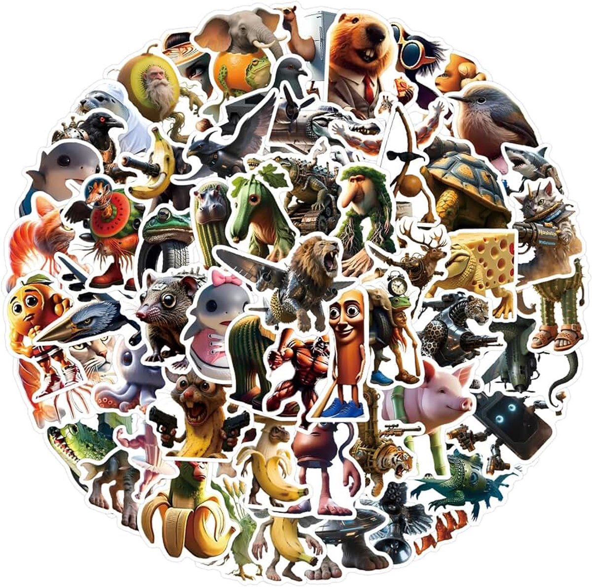 100 stuks Italiaanse brainrode stickers, Tung Tung Tung Sahur dierenstickers, vinyl, waterdichte stickers voor laptop, bagage, skateboard, fiets, kinderen en jongeren