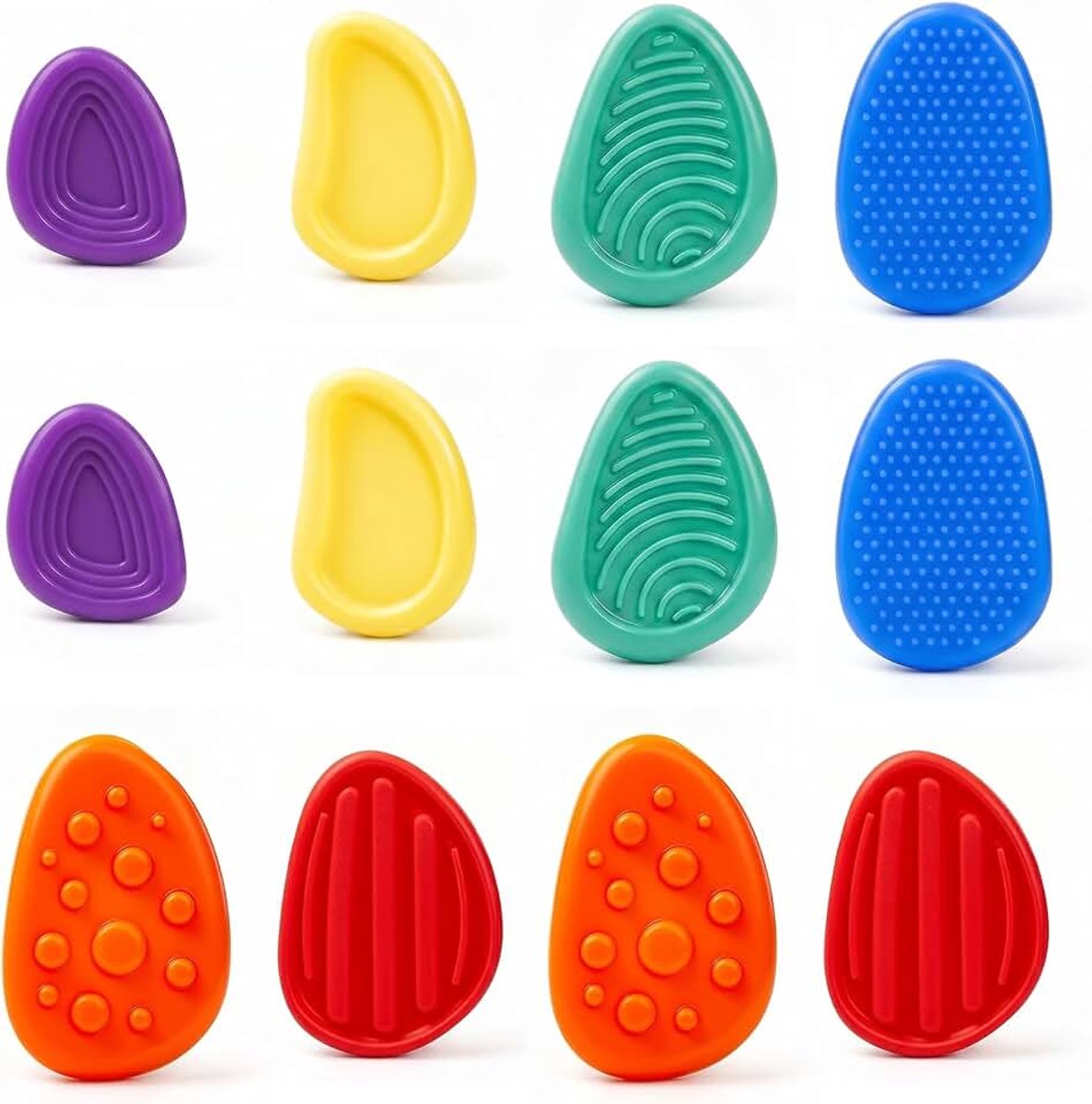 Toys Sensorische stenen van siliconen, stressvermindering voor kinderen en volwassenen, verlichtingsstenen voor angst, ADHD en autisme, zachte en kleurrijke sensorische spelletjes, 12