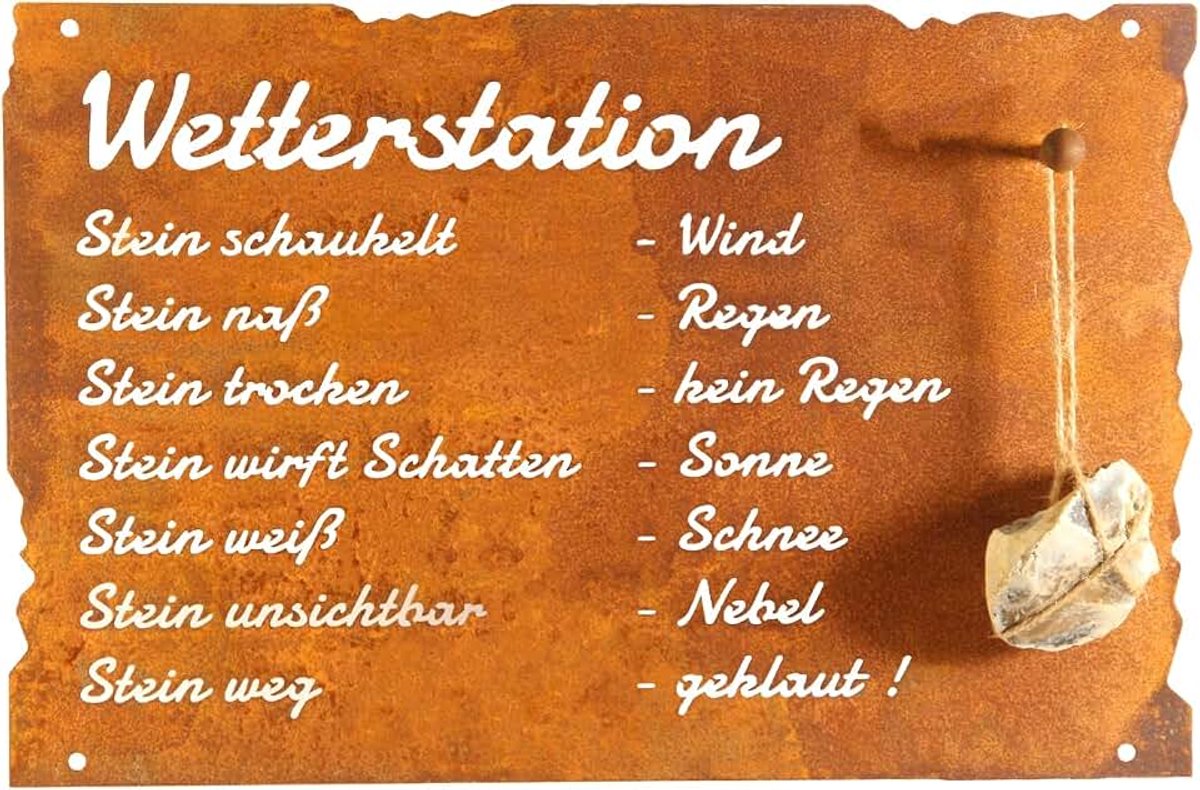 Schild weersteen grappig weerstation voor steen 42 cm x 27,5 cm patina schild roestdecoratie tuindecoratie roestdecoratie buiten tuindecoratie voor de tuin Oudduitse Duitsland