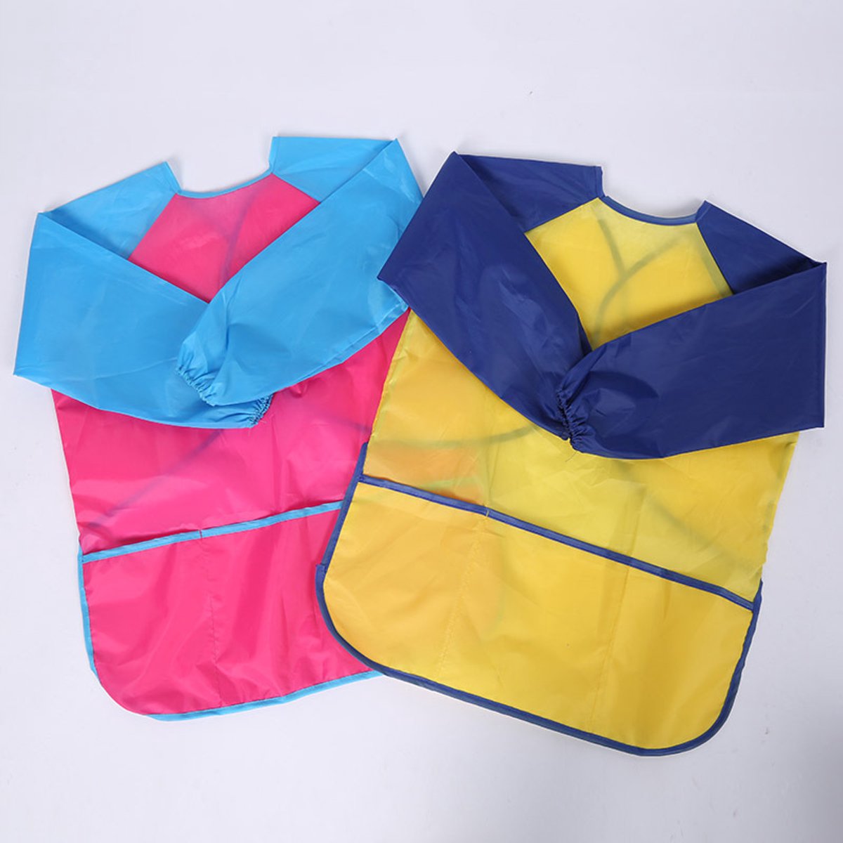 Tweedelig kinderschort, kleurrijk schilderschort met 3 zakken, Geschikt voor jongens en meisjes van 5-8 jaar, geel en roze.