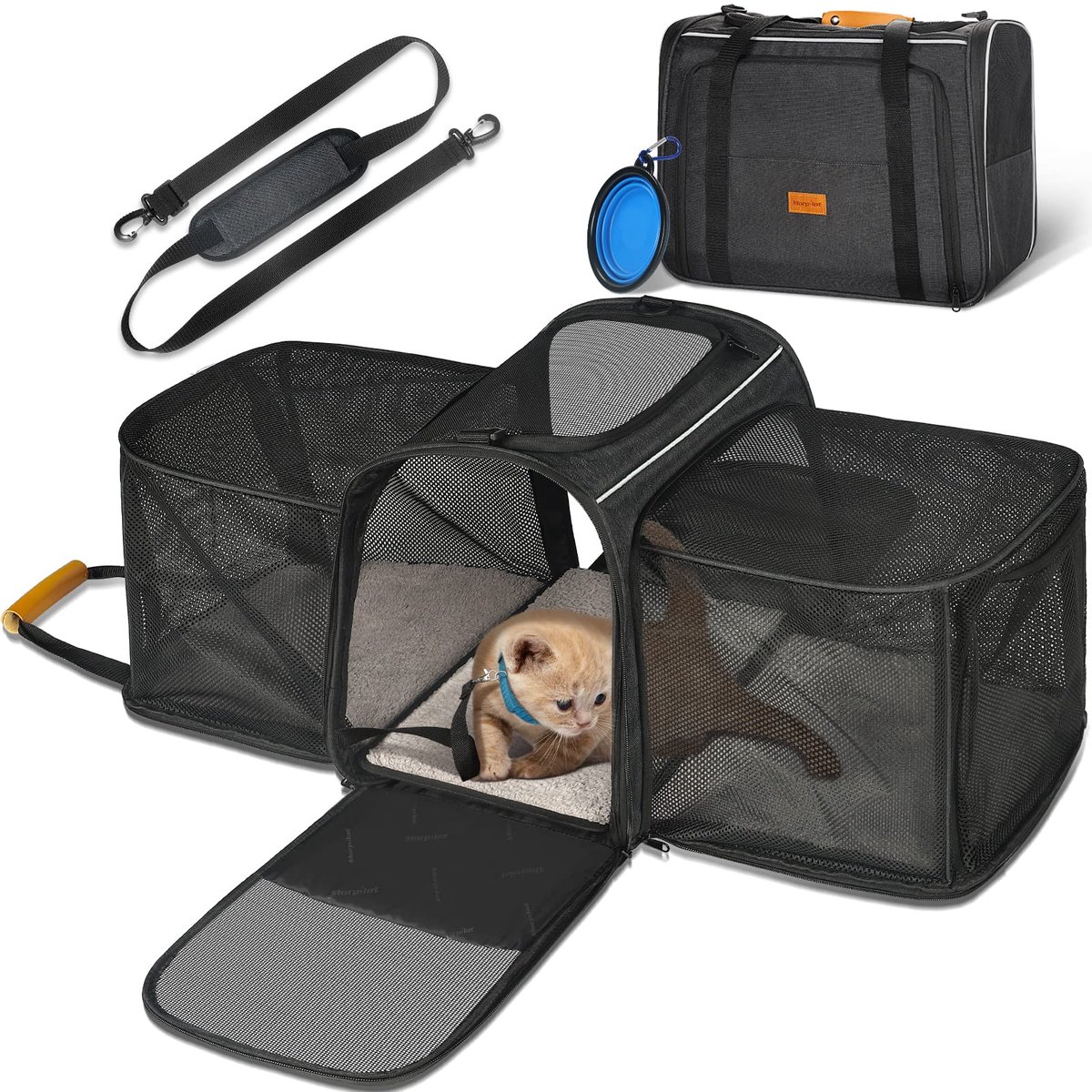 Kattentas – Uitbreidbare Reismand – Opvouwbaar en Ademend – Waterbestendig – Tot 6,8 kg – 45 x 36 x 30 cm