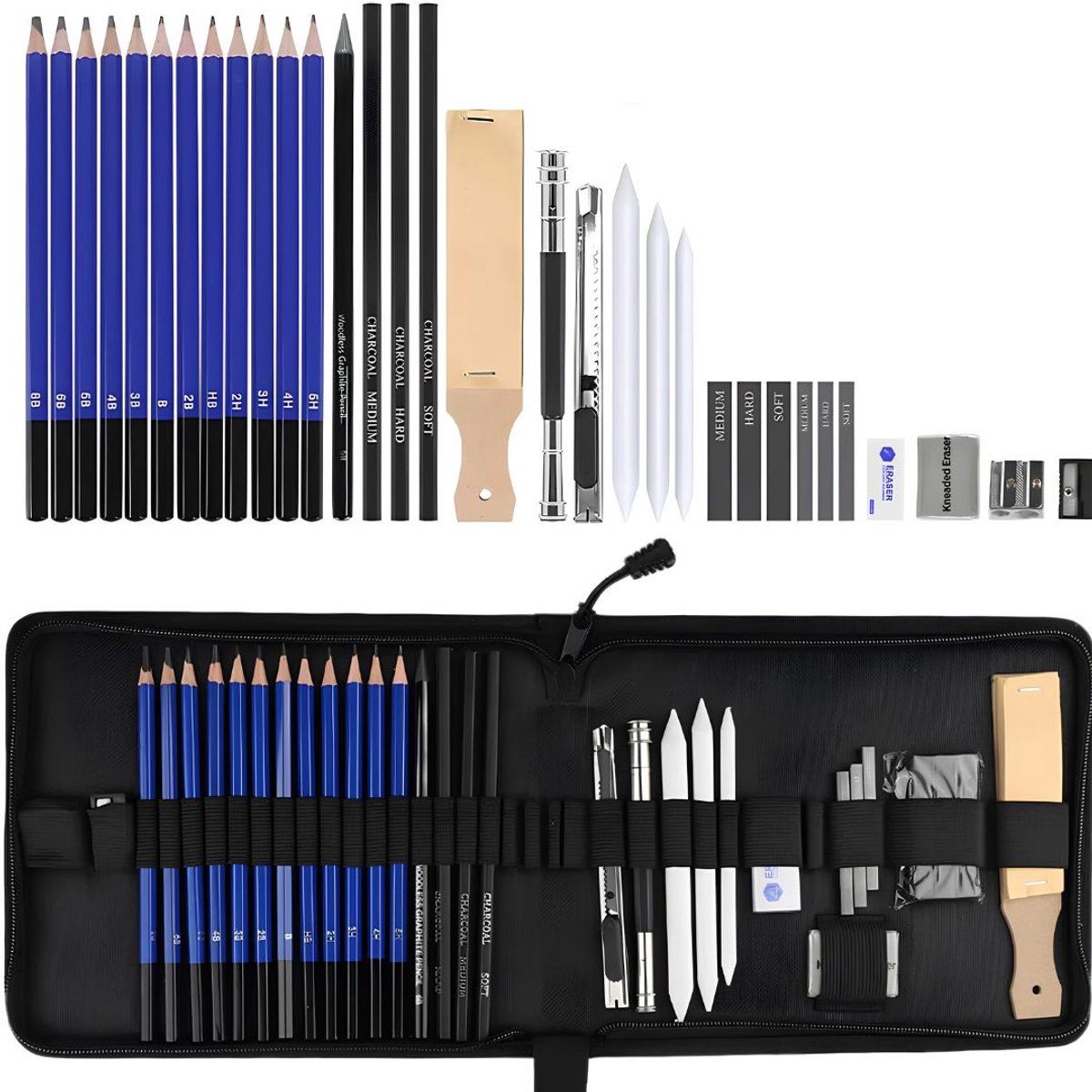 ‎JCP® Tekenset - Professionele Tekenset 33pcs - Tekenset voor Volwassenen en Kinderen - Blauw/Zwart - 25cm x 22cm x 4cm