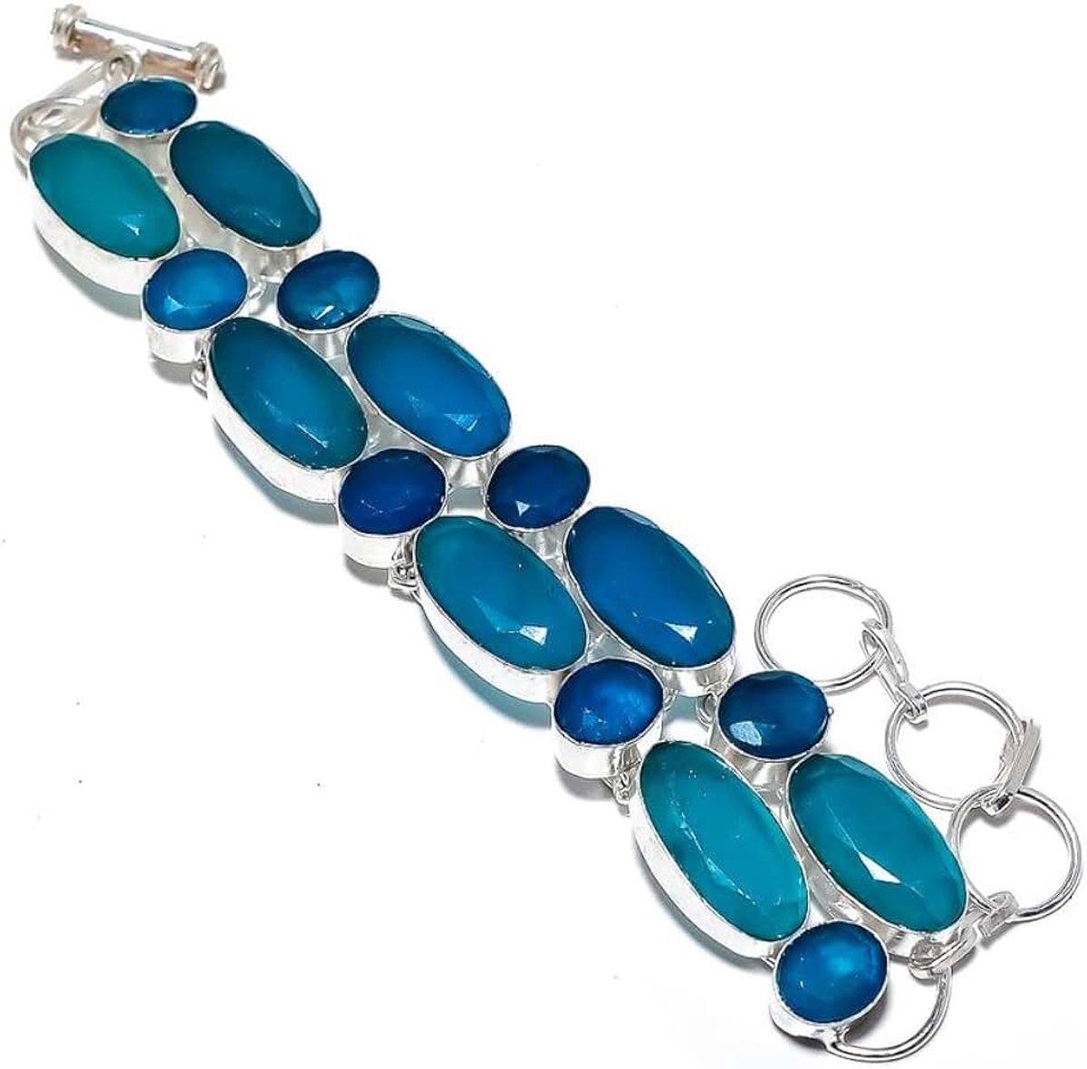 Chalcedony Handmade BRACELET 7-9" For Girls Woman's Sterling Silver Plated Jewelry From Kashish