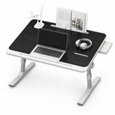Verstelbare bedtafel met lade en USB - Opvouwbare laptoptable 60 x 40 cm - Hoogte 27-40 cm - 4 kantelstanden - Boekhouder - Geborsteld zwart - Bank Tafeltje Inklapbaar - Ontbijttafel - Banktafel - Laptoptafel verstelbaar - Ergonomische Bedtafel