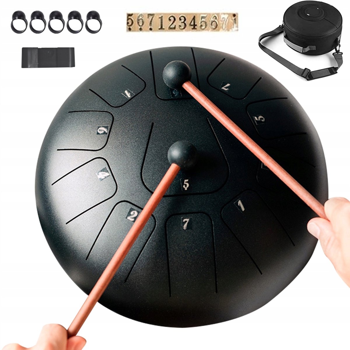 Stalen Tongdrum 10 Inch - Tongue Drum met 11 Tonen - Percussie Instrument voor Yoga, Ontspanning en Muziek - Beginner Muziekinstrument met Draagtas, Standaard en Speelaccessoires