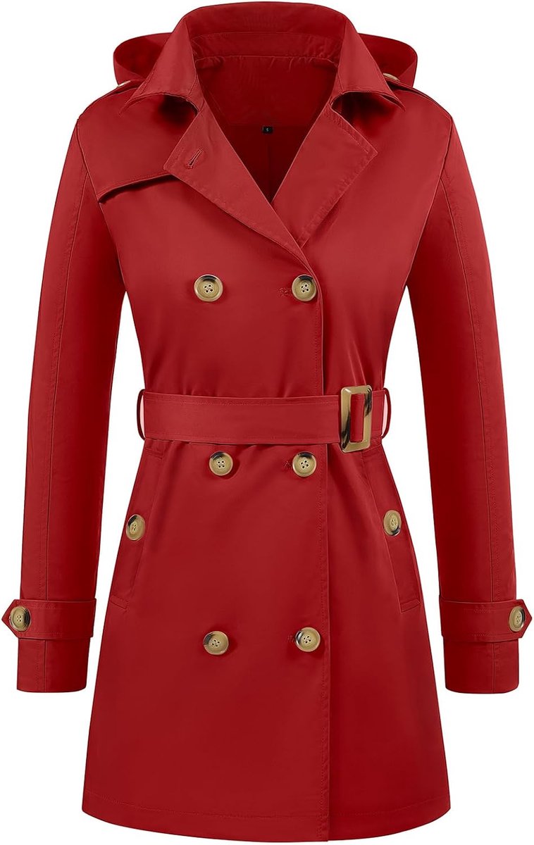 Trenchcoat voor dames, overgangsjas, waterafstotend, met capuchon