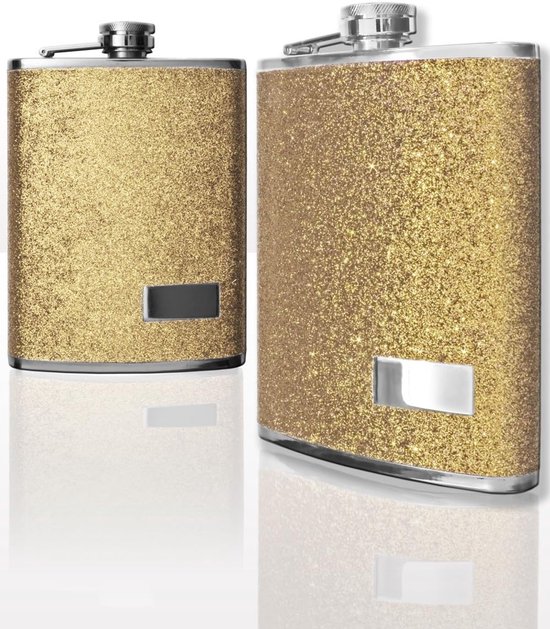 Heupfles, glitterdesign, goud, 240 ml, in geschenkdoos — afbeelding 4