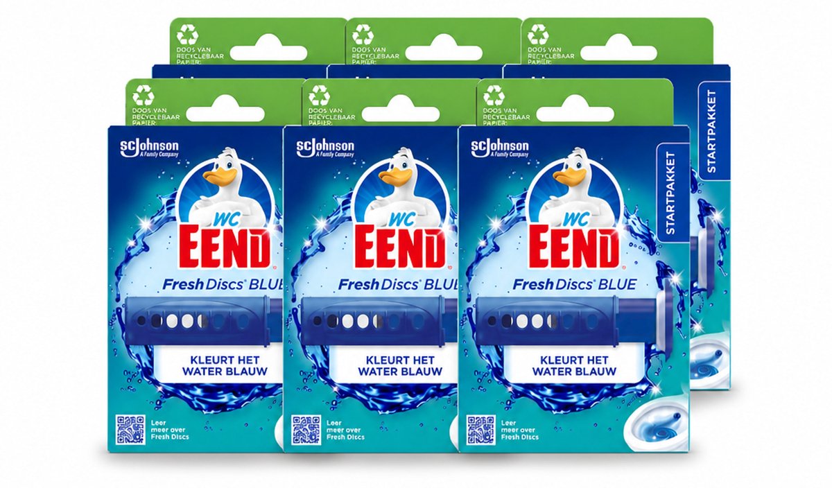 6 x WC Eend – Fresh Discs – Houder + Navulling – Coloring Blue – 36 ml - Voordeelverpakking - 6 stuks