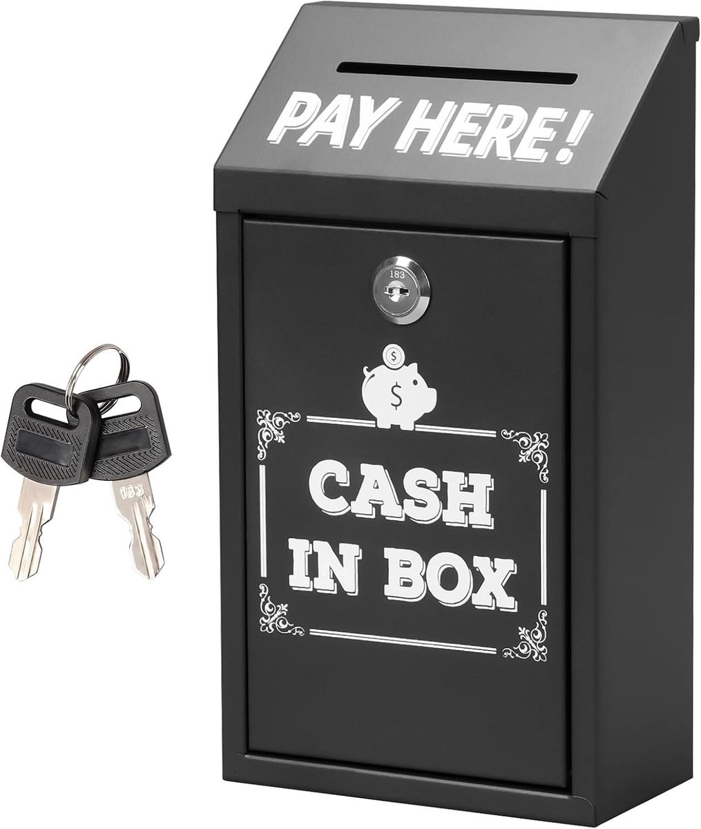 Geldcassette met sleutel, metalen dispenserbox, verzameldoos, wandmontage, afsluitbare box, draagbare kassa voor thuis, kantoor, buitendeur, metalen donatieverzamelbox, veilige voorsteldoos