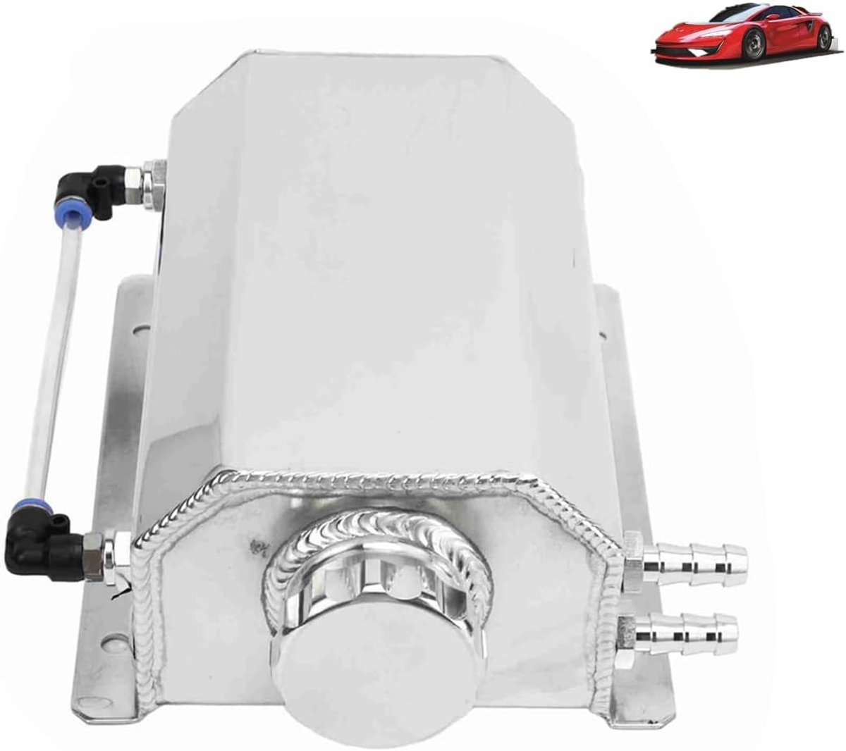 Koelvloeistofoverlooptank Aluminiumlegering 2L Capaciteit Universele radiatorreservoirtank Herstelwatertank Reservoiroverloopolievangtank voor de meeste auto's Zilver (Zilver)