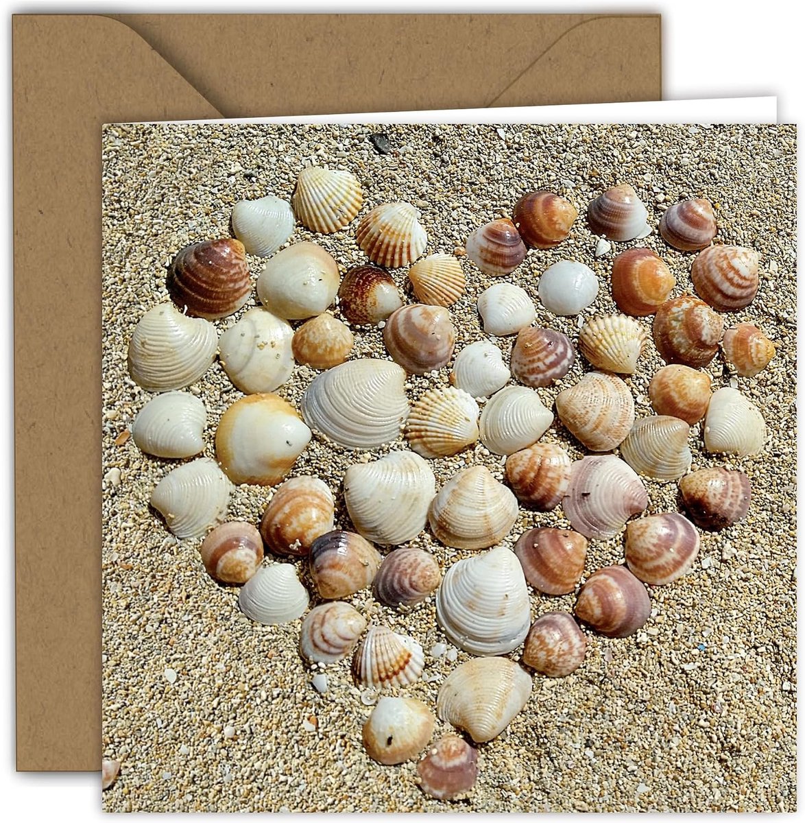 - hart van schelpen | vouwkaart (15 x 15 cm) - met kracht envelop - binnenkant blanco