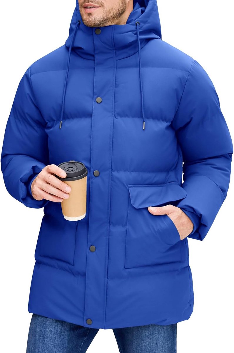 Lange winterjas voor heren, gevoerd, met capuchon, robuust, warm, casual, winddicht, met zakken