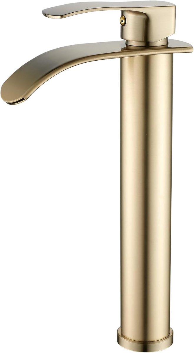Kraan, hoge uitloop in geborsteld goud, messing behuizing met 3/8 inch aansluitingen, eengreepsmengkraan voor wastafel
