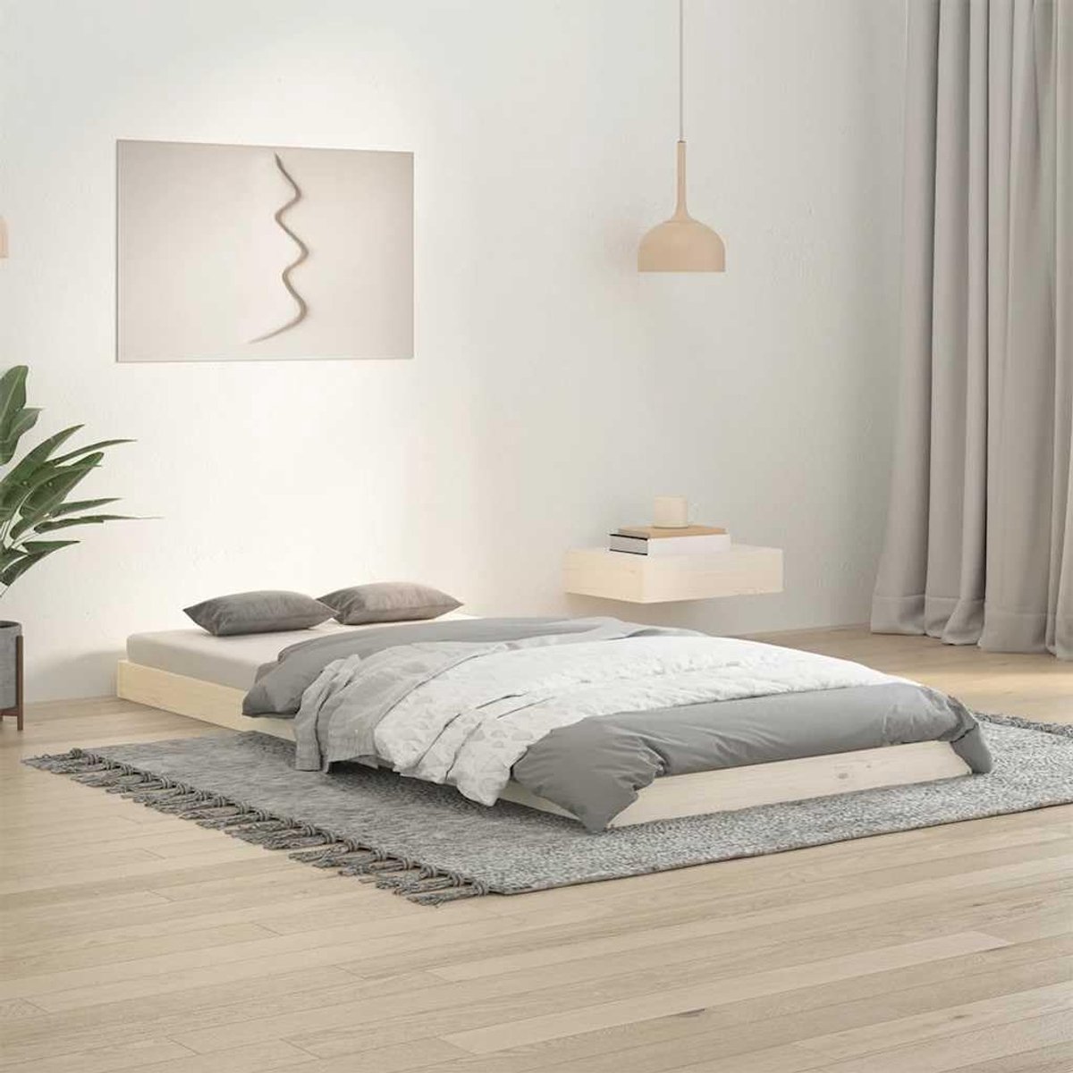 Grenenhouten stabiel lattenbodem eenpersoonsbed wit 90x200 cm