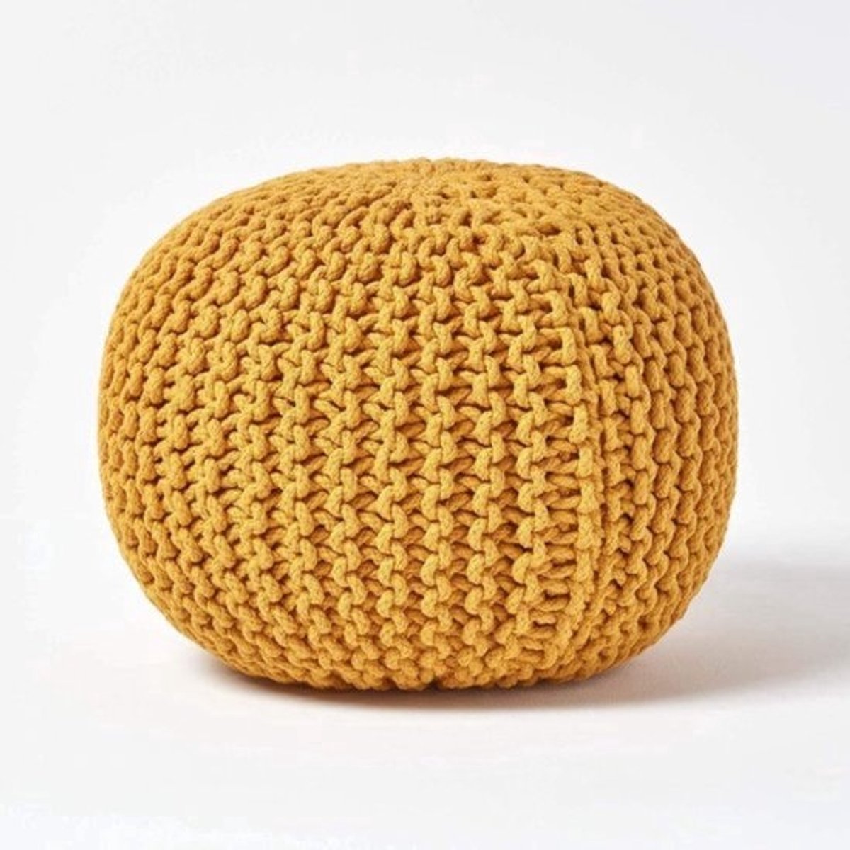 Poef gebreide poef rond vloerkussen, zitpoef 35 x 40 cm, gevoerde zitpoef, zitpoef met grof gebreide overtrek van 100% katoen, gebreide poef, Oranje