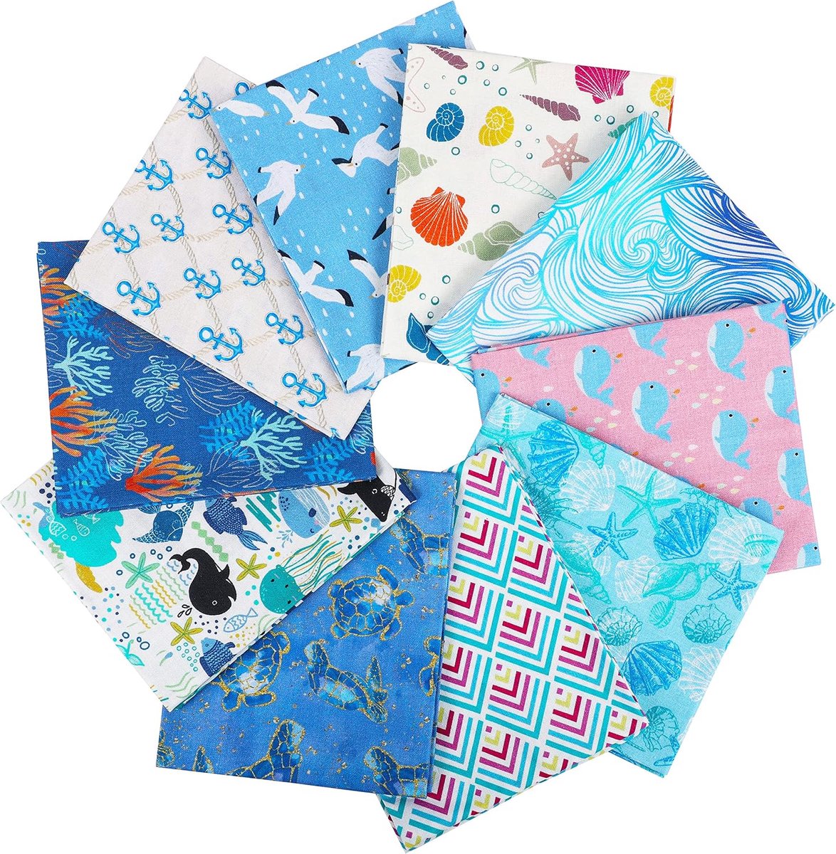 10 stuks 18”x21” (46x53cm) Fat Quarters Katoenen Stof - Gemiddeld Gewicht 145g - 100% Katoenen Stof voor Quilten, Naaien, Patchwork, DIY en Handgemaakte Kunst&Ambachten - Blue Sea