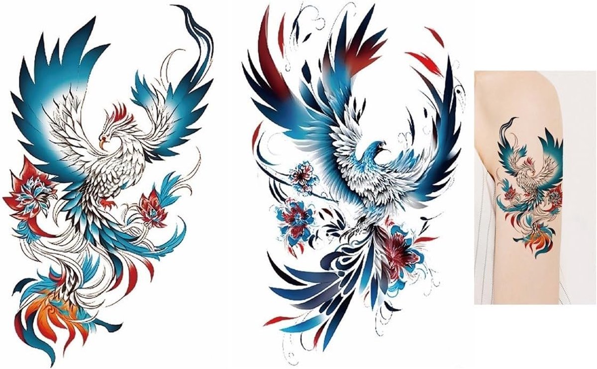 Tijdelijke feniks tatoeages vogel tatoeages arm tatoeages dier zelfklevende tatoeages TBS8557 8561