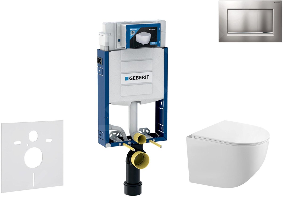 Voorwand montageset, Gaia toilet en softclose zitting, Sigma30 bedieningsplaat, chroom mat/chroom