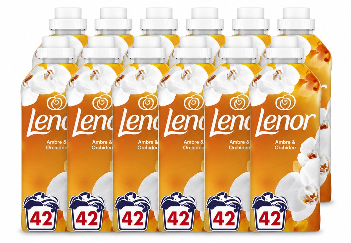 12 x Lenor - Wasverzachter - Amber & Orchidee - Fris & Zacht - 42 Wasbeurten - Voordeelverpakking - 12 stuks